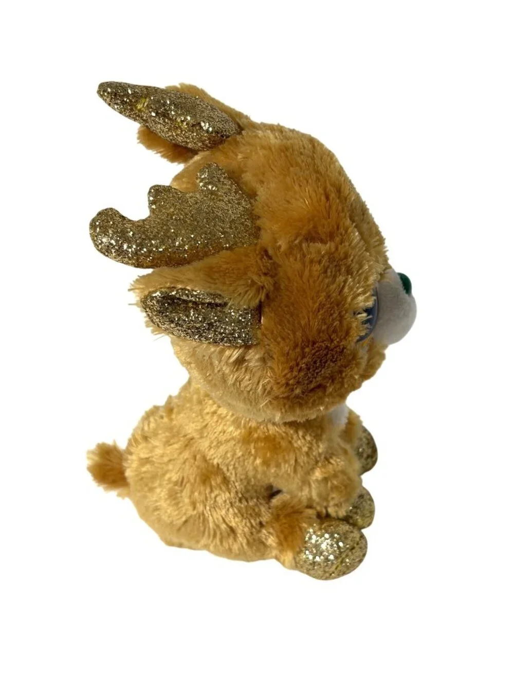 Ty Beanie Boos Plush Glitzy Reindeer 6 in tall Gold Sparkle Eyes HOrns Hoof Beig